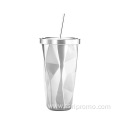 Stainless steel rhombus cup with straw